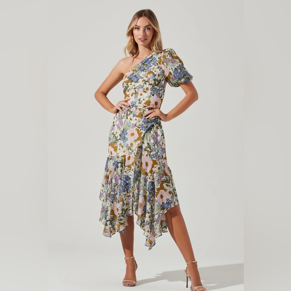 ASTR Santorini Dress in Off White Retro Floral Size M